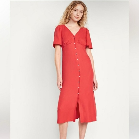 Old Navy Dresses & Skirts - Old Navy Red Midi Dress with Button Front Detail